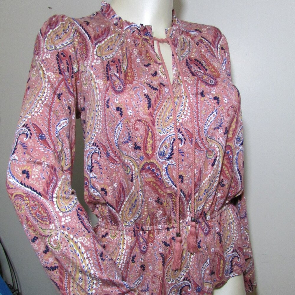 Les Serein Pink Paisley Peplum Top Tassle Ties